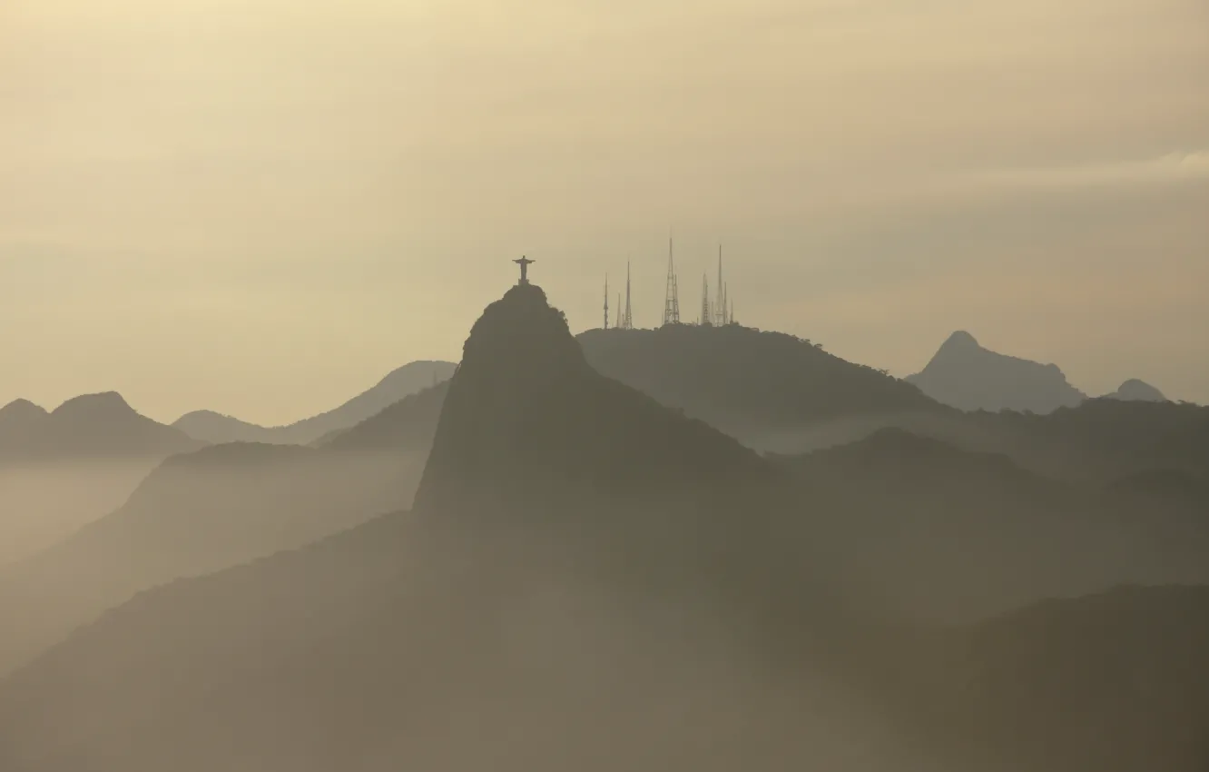 Photo wallpaper mountains, fog, Brazil