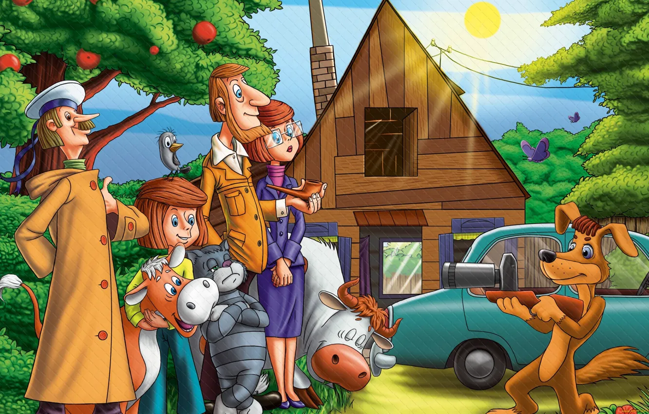 Photo wallpaper balls, Buttermilk, Matroskin, Uncle Fedor