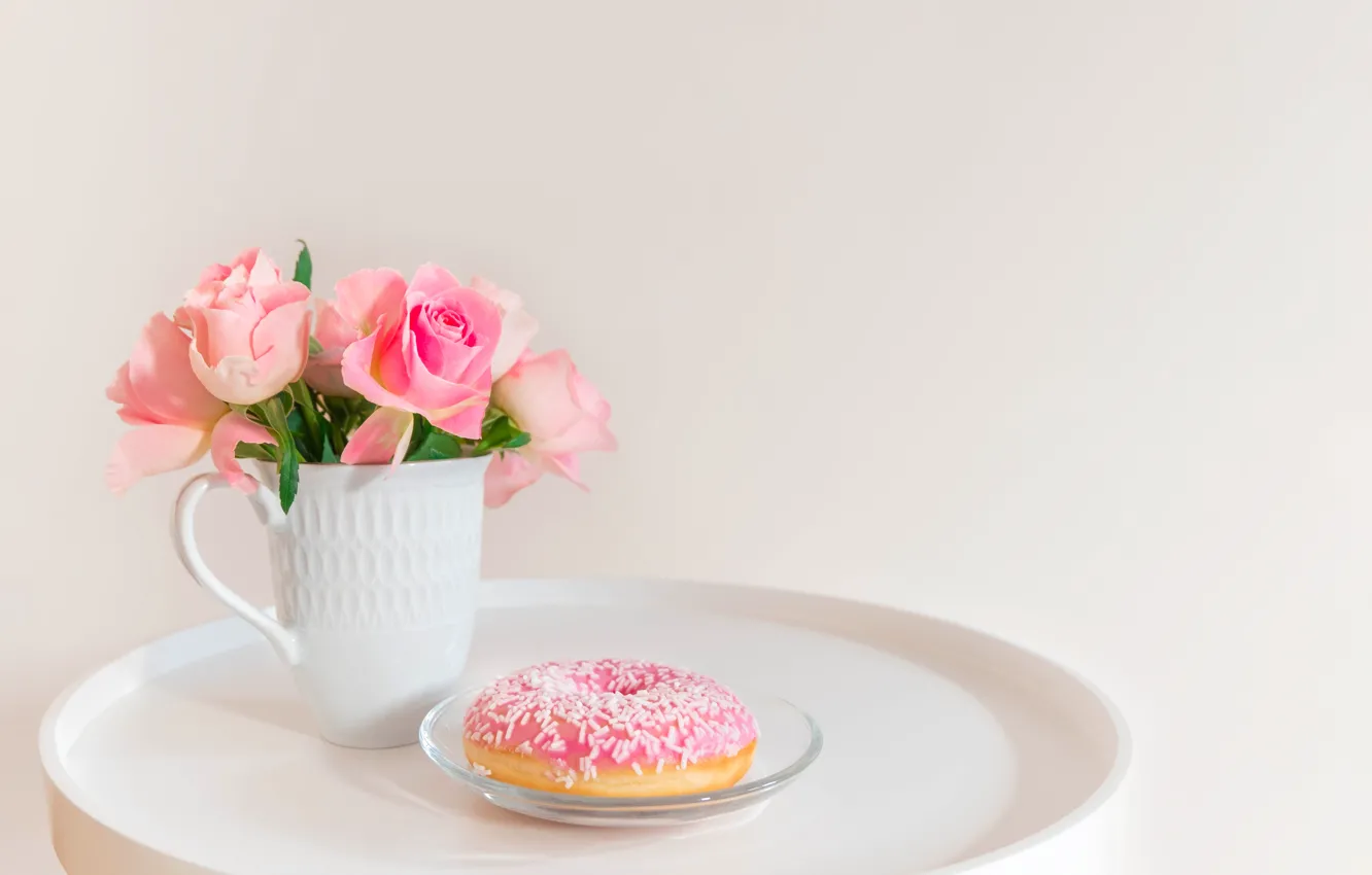 Photo wallpaper roses, pink, donut, glaze