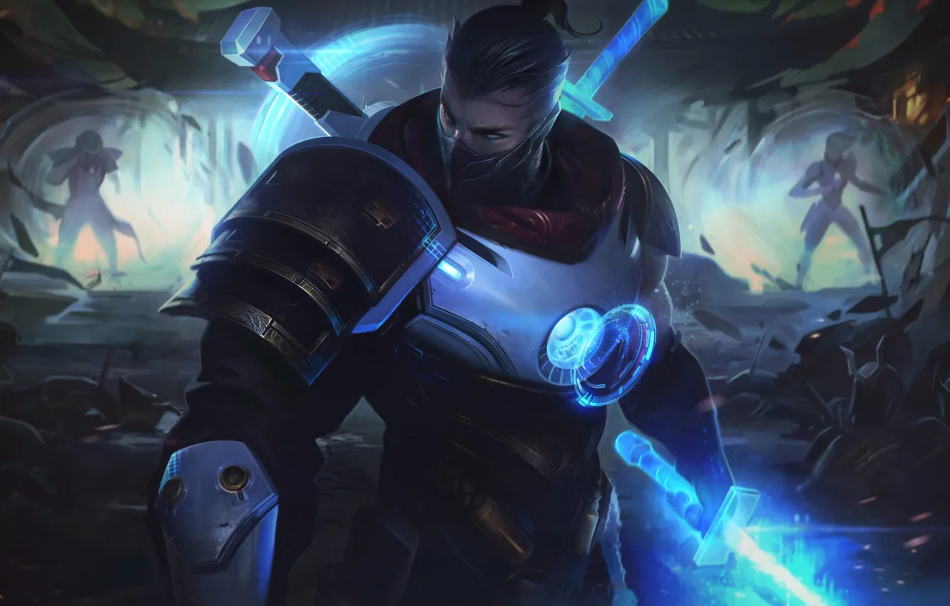 Photo wallpaper the portal, mask, art, braids, armor, ninja, blade, splash