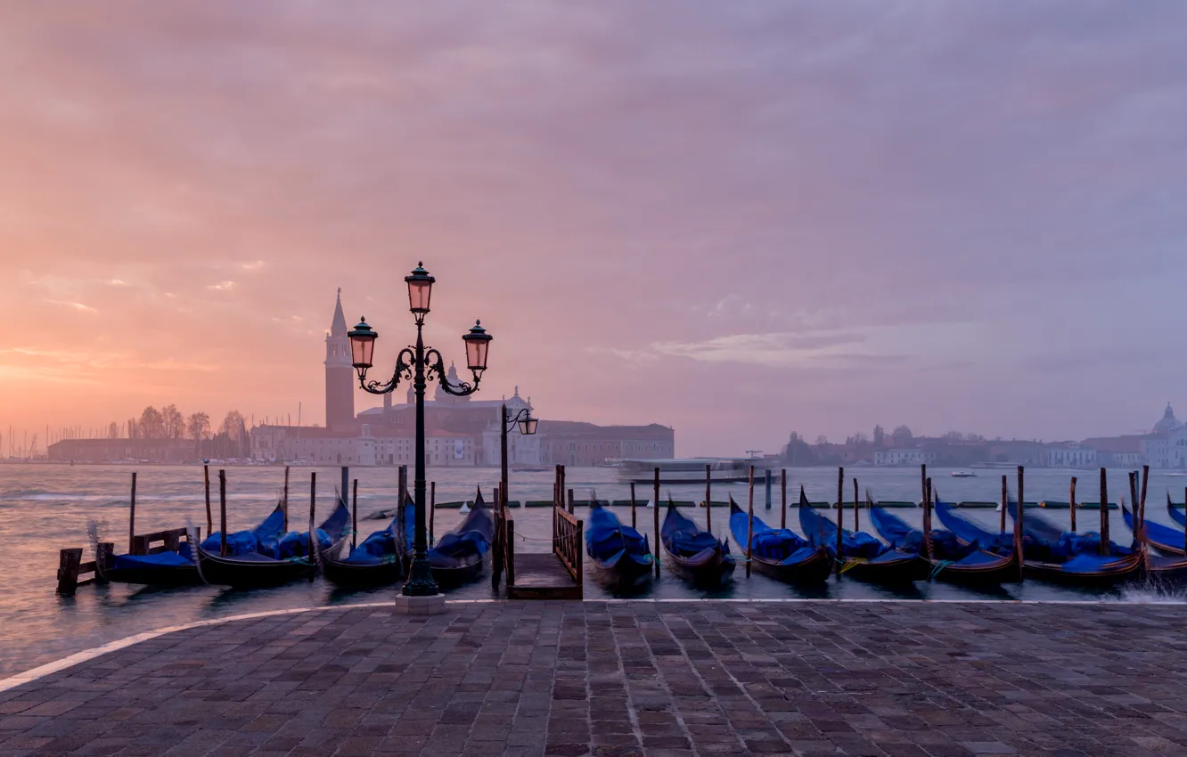 Photo wallpaper sea, the city, dawn, island, Marina, boats, morning, Italy