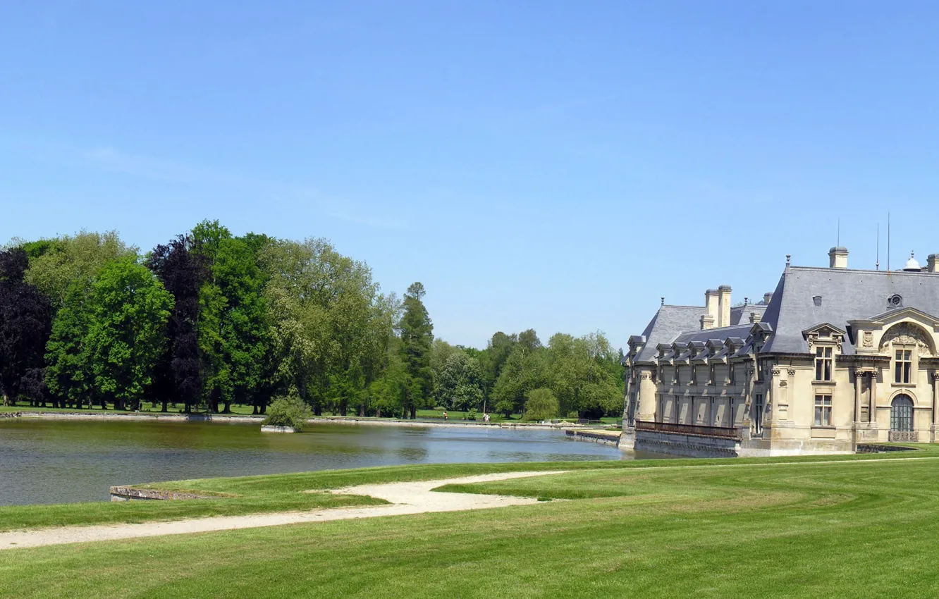 Photo wallpaper pond, castle, France, panorama, Chantilly