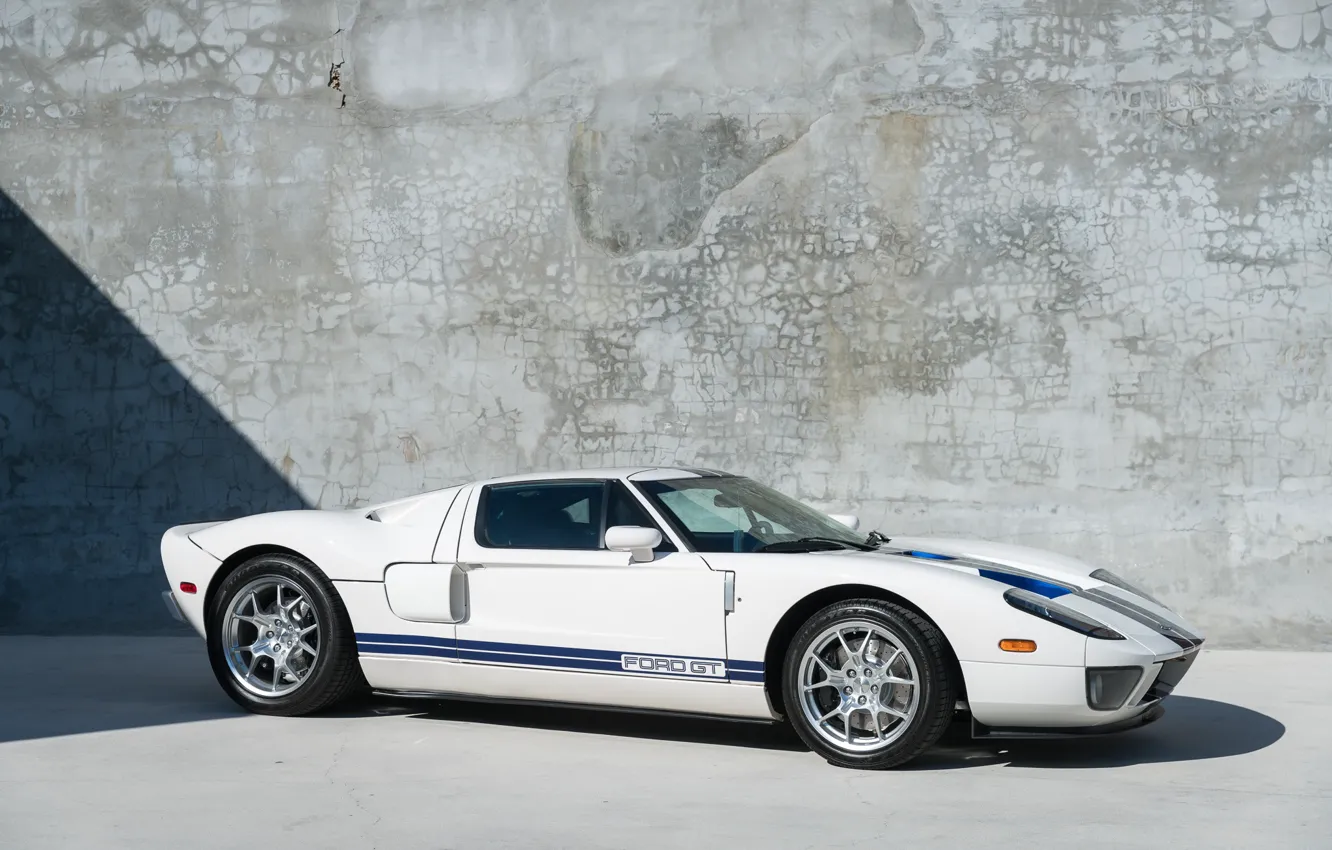 Photo wallpaper White, Supercar, Blue stripes, Exclusive car, 2005 Ford GT