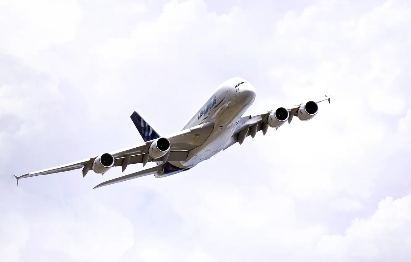 Photo wallpaper The sky, White, The plane, Aviation, A380, Airbus, In the air, Flies