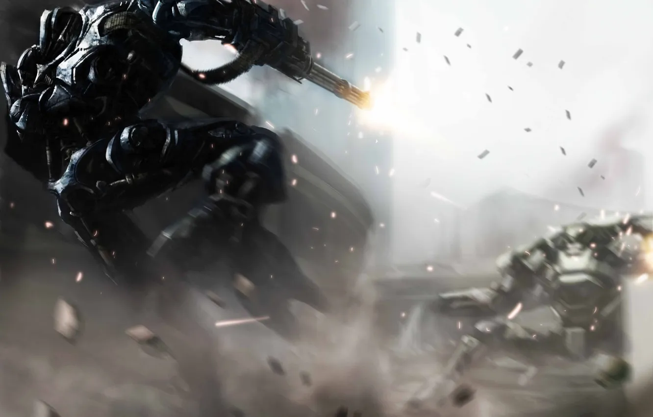 Photo wallpaper fiction, robot, shot, battle, art, sci fi