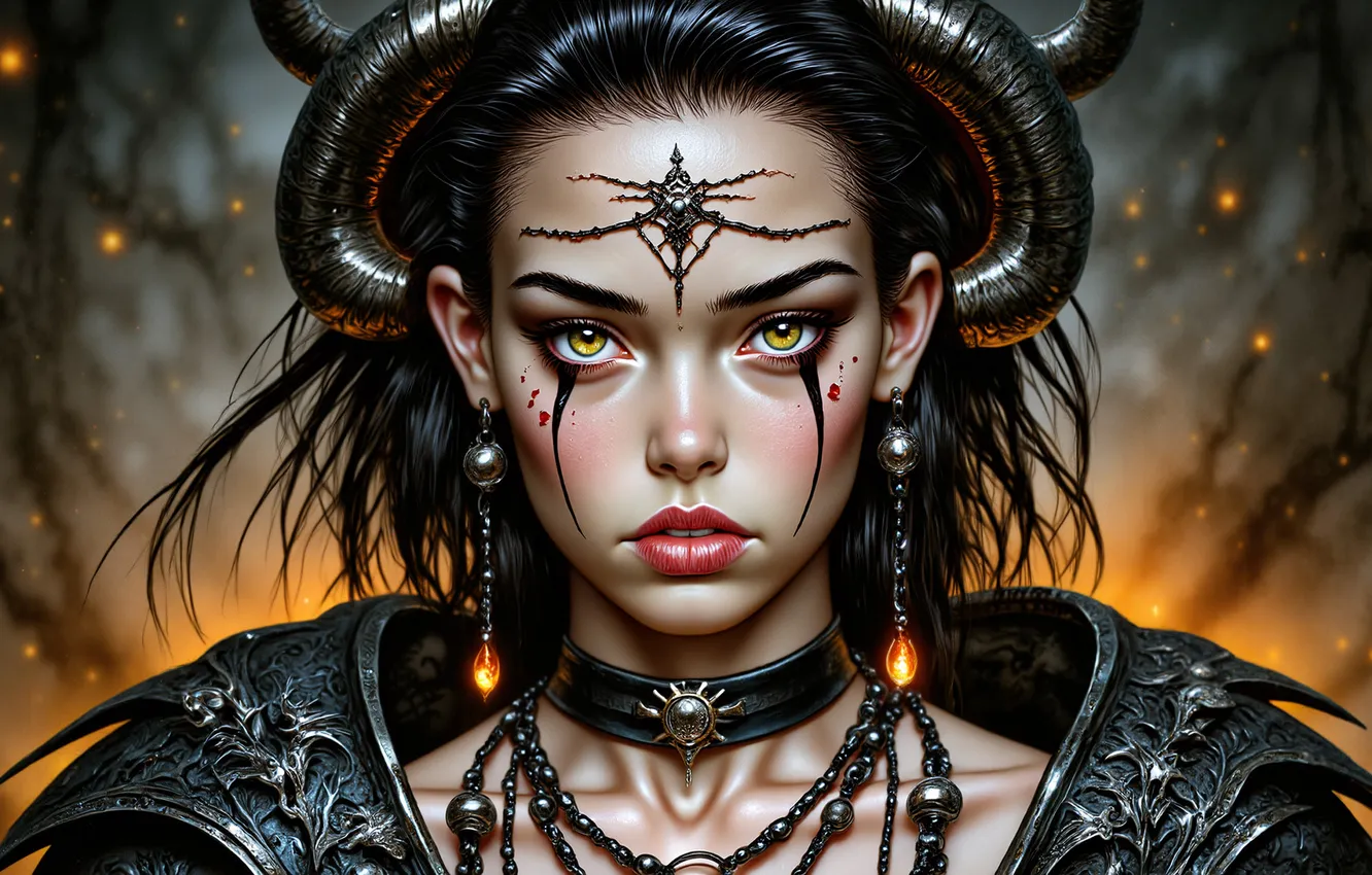Photo wallpaper look, girl, portrait, the demon, demoness