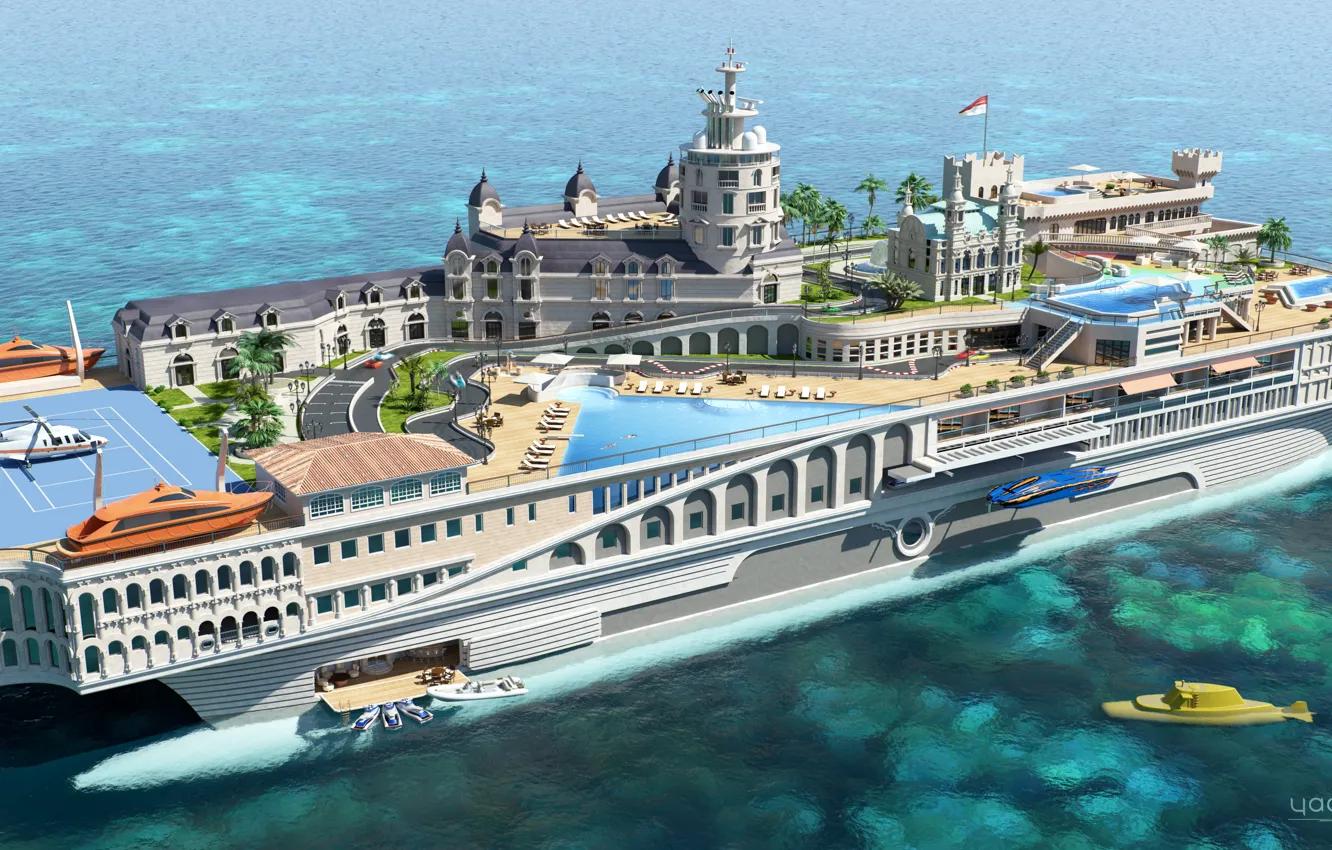 Photo wallpaper the project, superyacht, Futuristic, the yacht-island, gesign, Yacht-city, Streets of Monaco