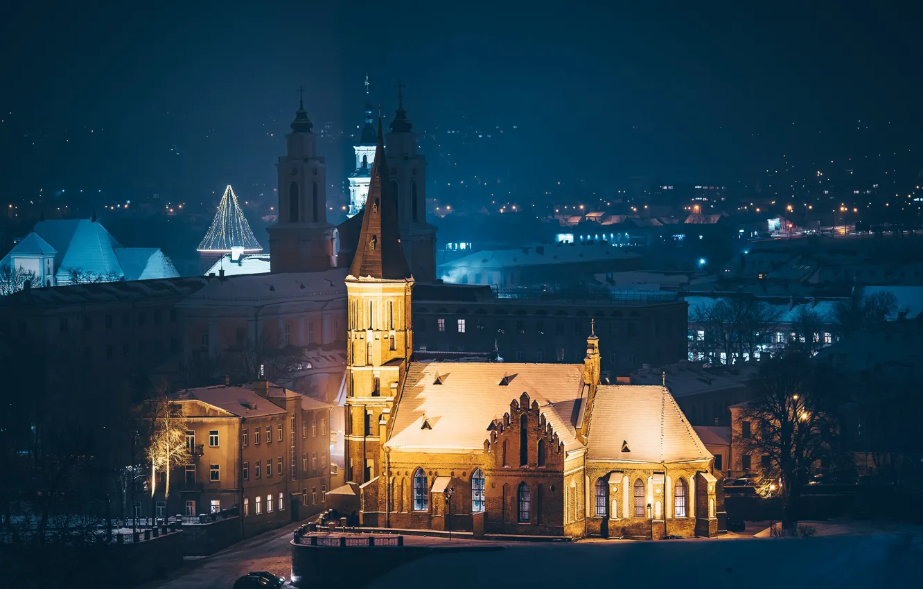 Photo wallpaper night, the city, Lithuania, Kaunas