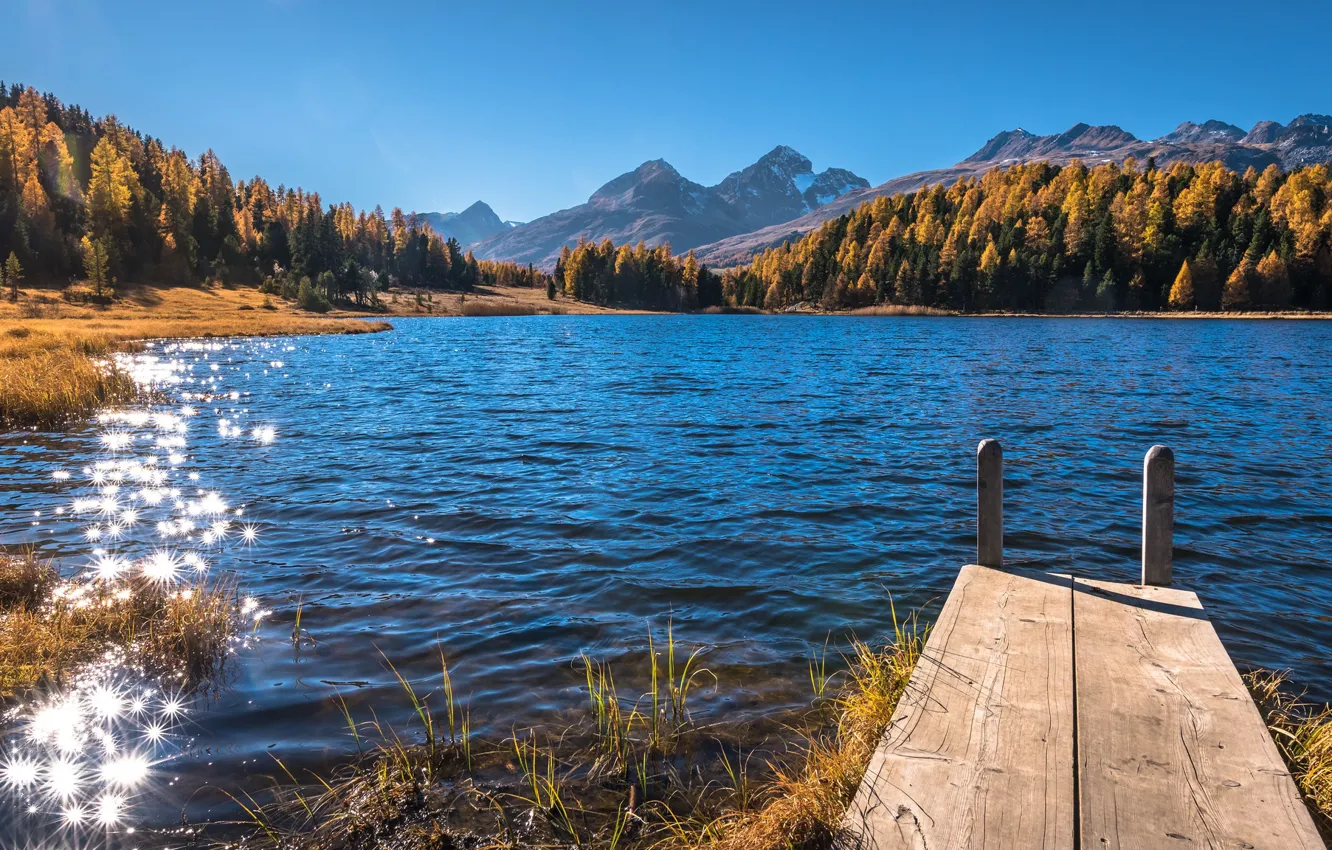 Photo wallpaper mountains, lake, Switzerland, Switzerland, Lake Staz