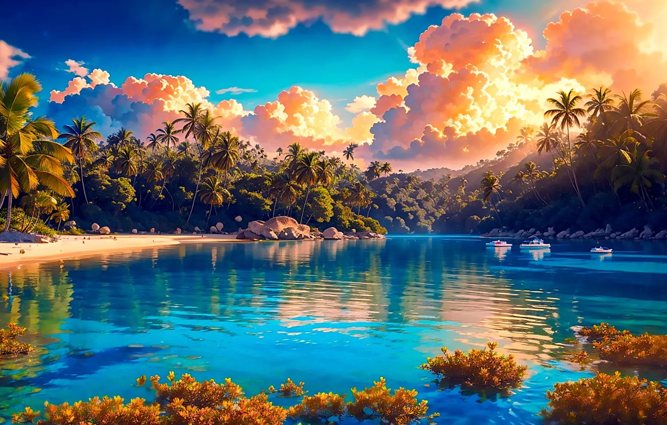 Photo wallpaper beach, sea, neural network