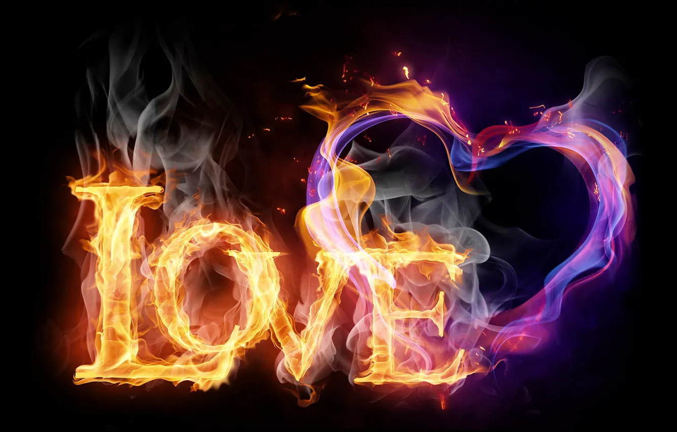 Photo wallpaper FIRE, TEXT, FLAME, LETTERS, LOVE, LOVE, The INSCRIPTION, SEDCE