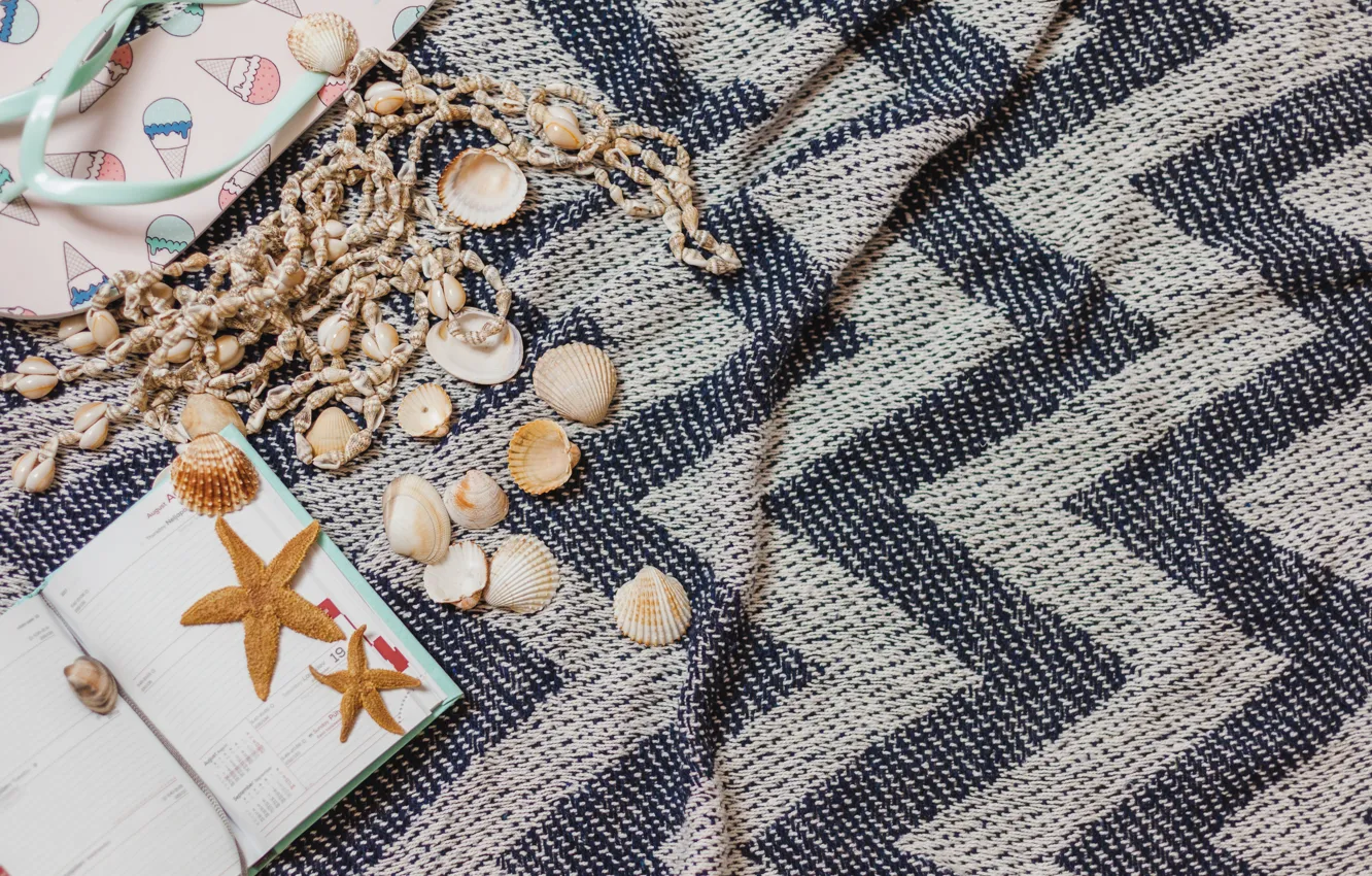 Photo wallpaper fabric, shell, starfish