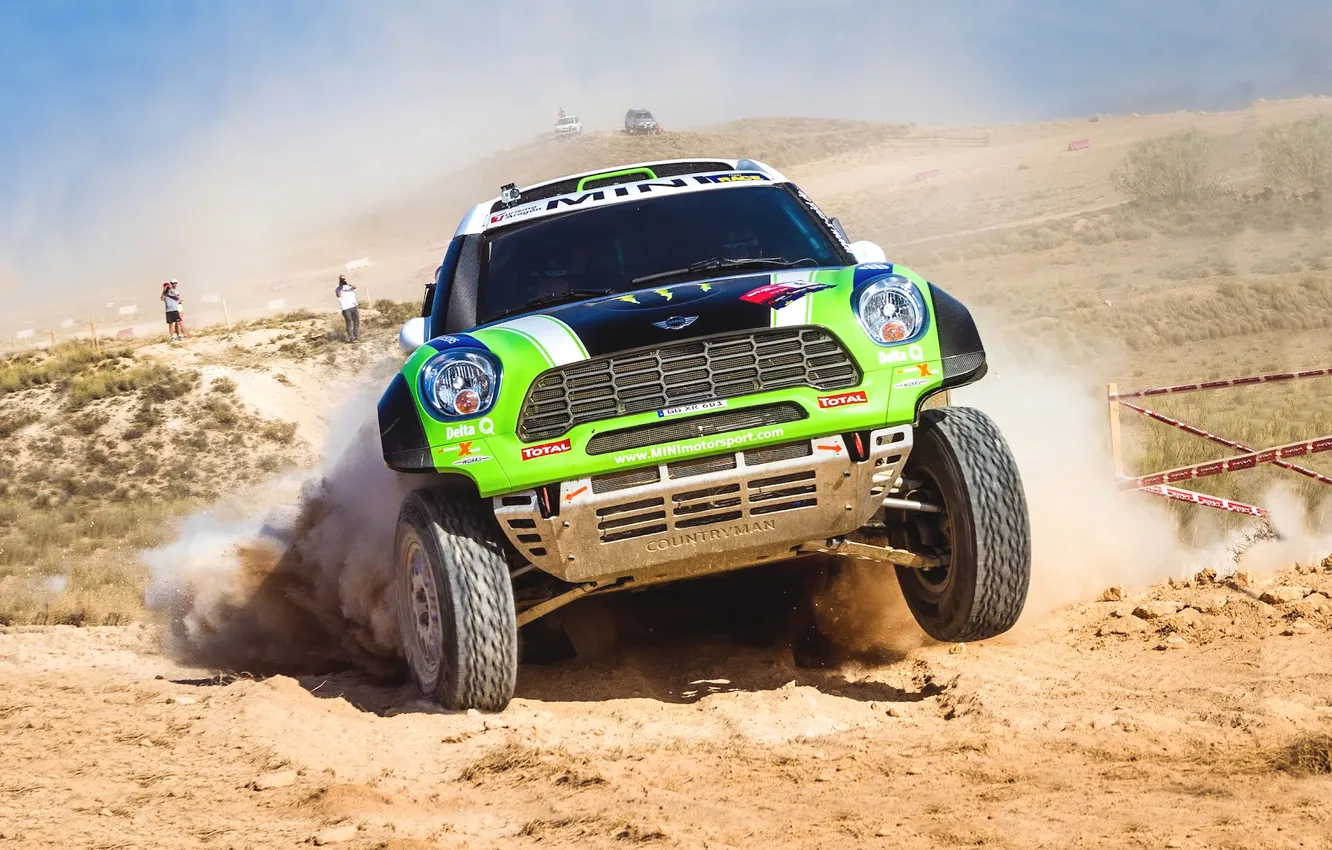 Photo wallpaper machine, auto, green, race, sport, lights, Mini, wheel