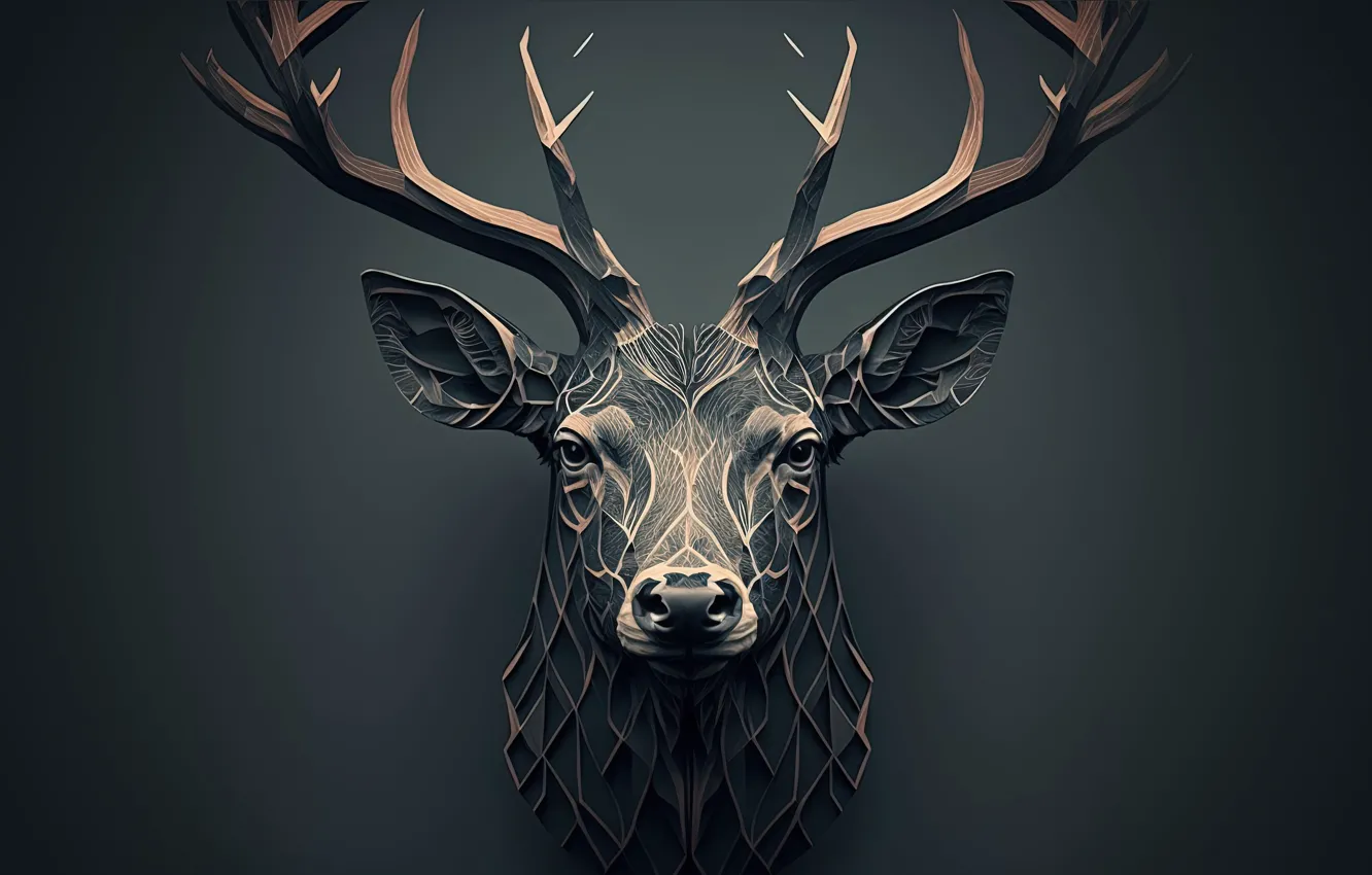 Photo wallpaper minimalism, deer, head, AI art