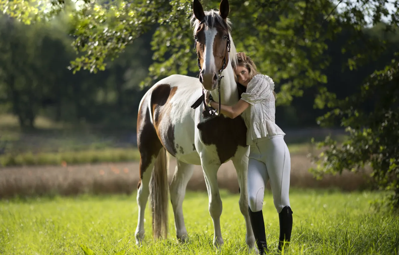 Photo wallpaper summer, girl, horse