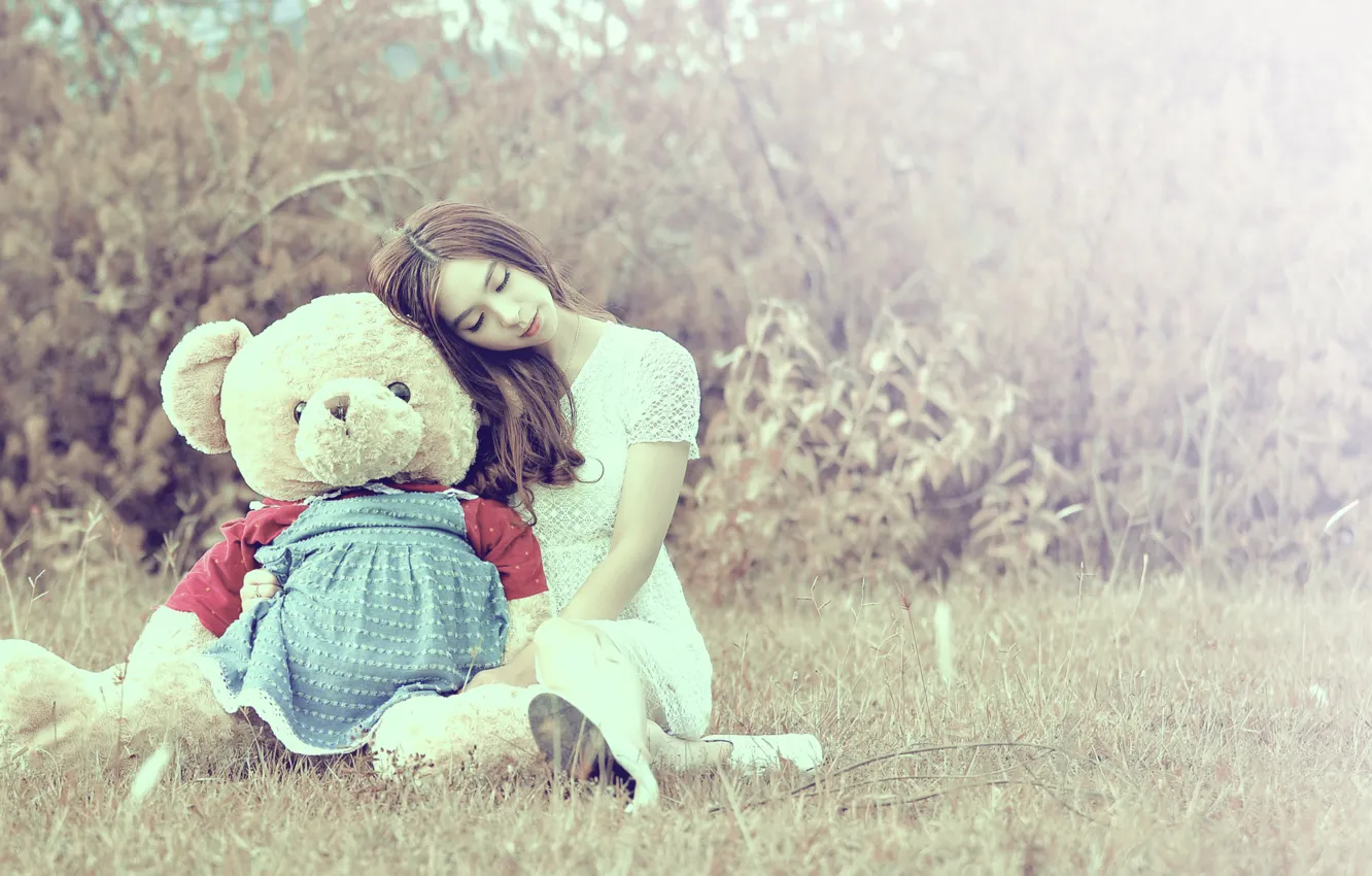 Photo wallpaper girl, mood, bear
