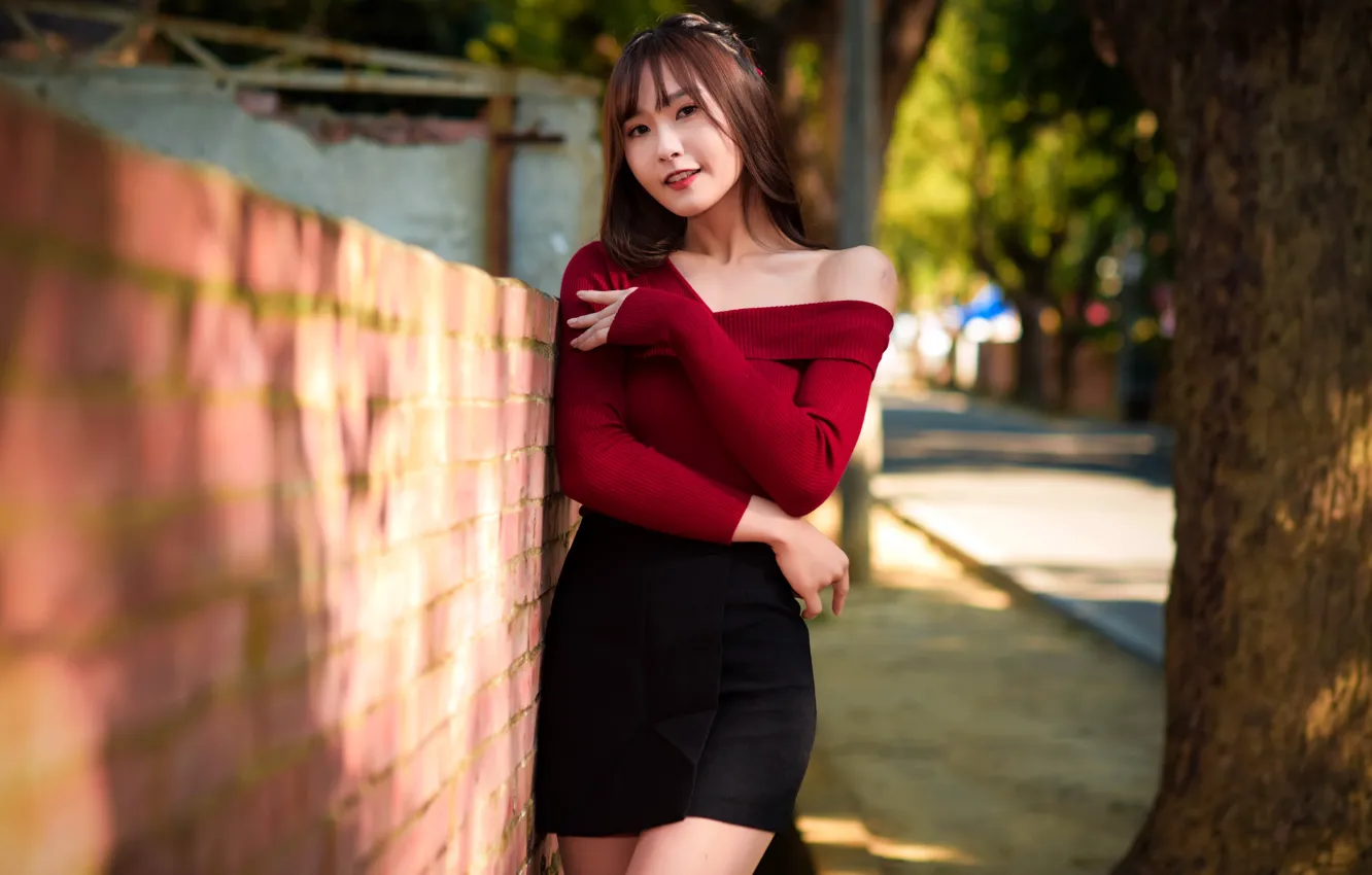 Photo wallpaper look, pose, model, skirt, portrait, makeup, figure, hairstyle