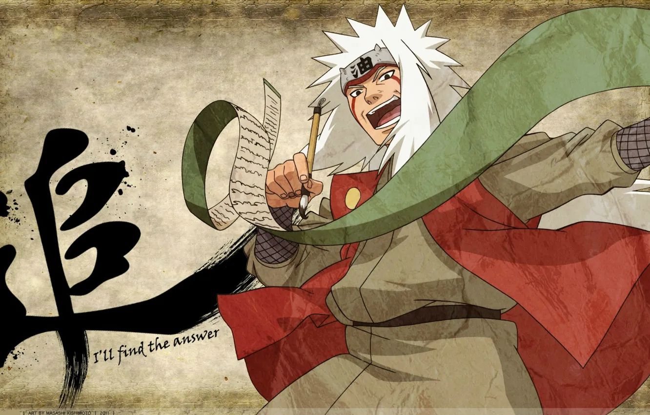 Photo wallpaper character, brush, white hair, scroll, ninja, sensei, Jiraiya, Naruto Shippuden