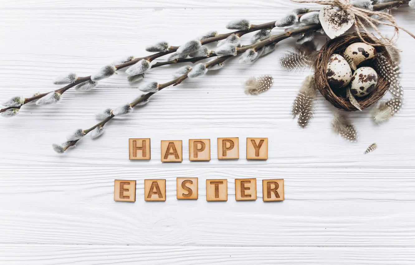 Photo wallpaper holiday, spring, Easter, wood, Verba, decor, eggs, Easter compositions