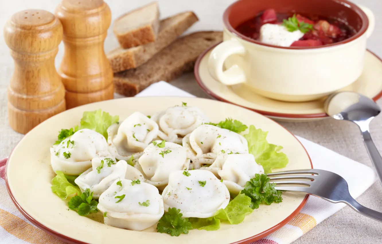 Photo wallpaper greens, dumplings, seasoning