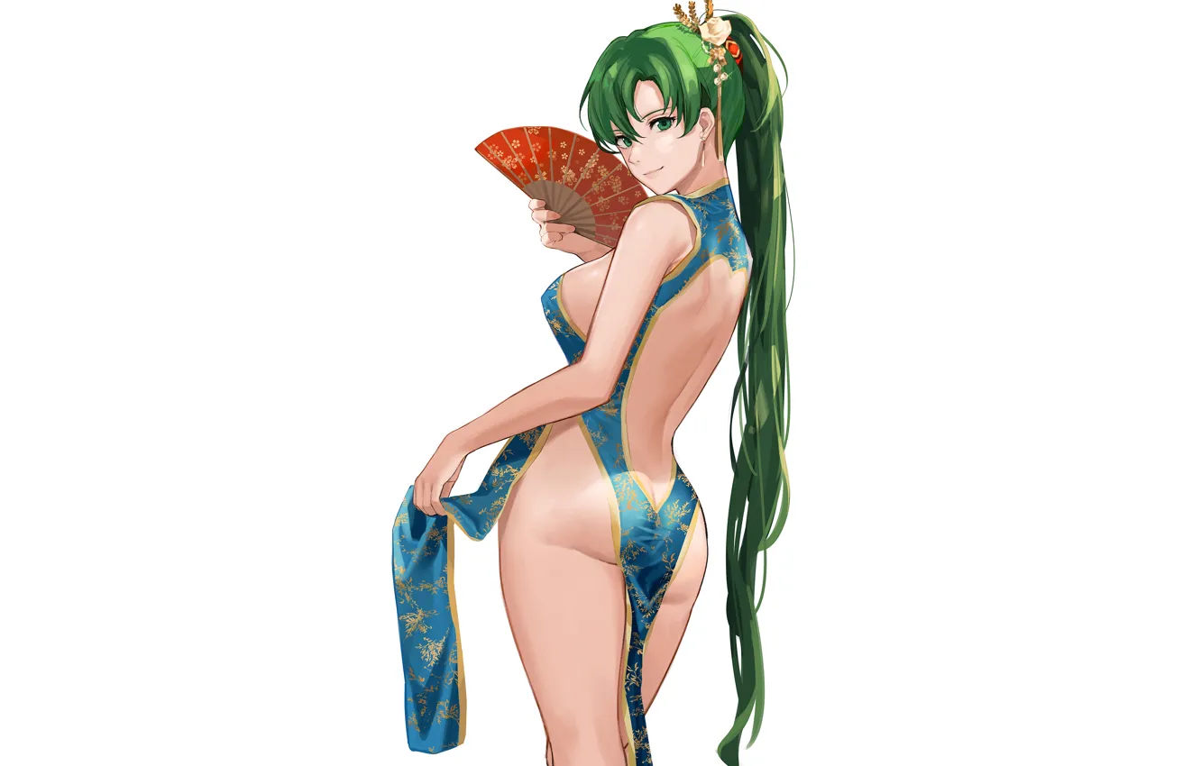 Photo wallpaper girl, sexy, ass, cleavage, green eyes, long hair, dress, boobs