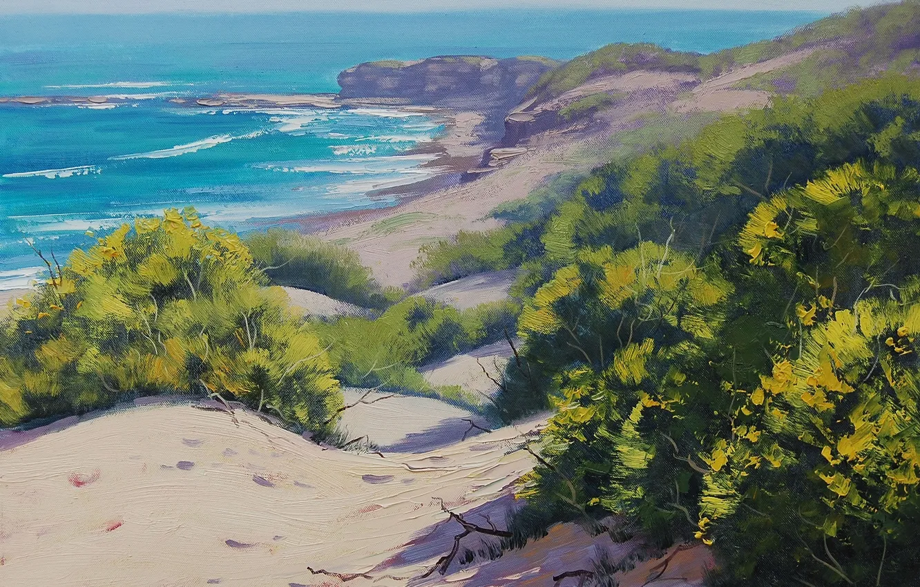 Photo wallpaper sand, sea, wave, nature, coast, horizon, the bushes, ARTSAUS