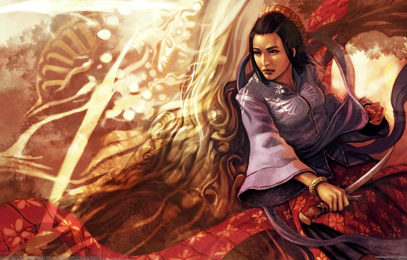 Photo wallpaper forest, girl, spirit, dagger, kimono