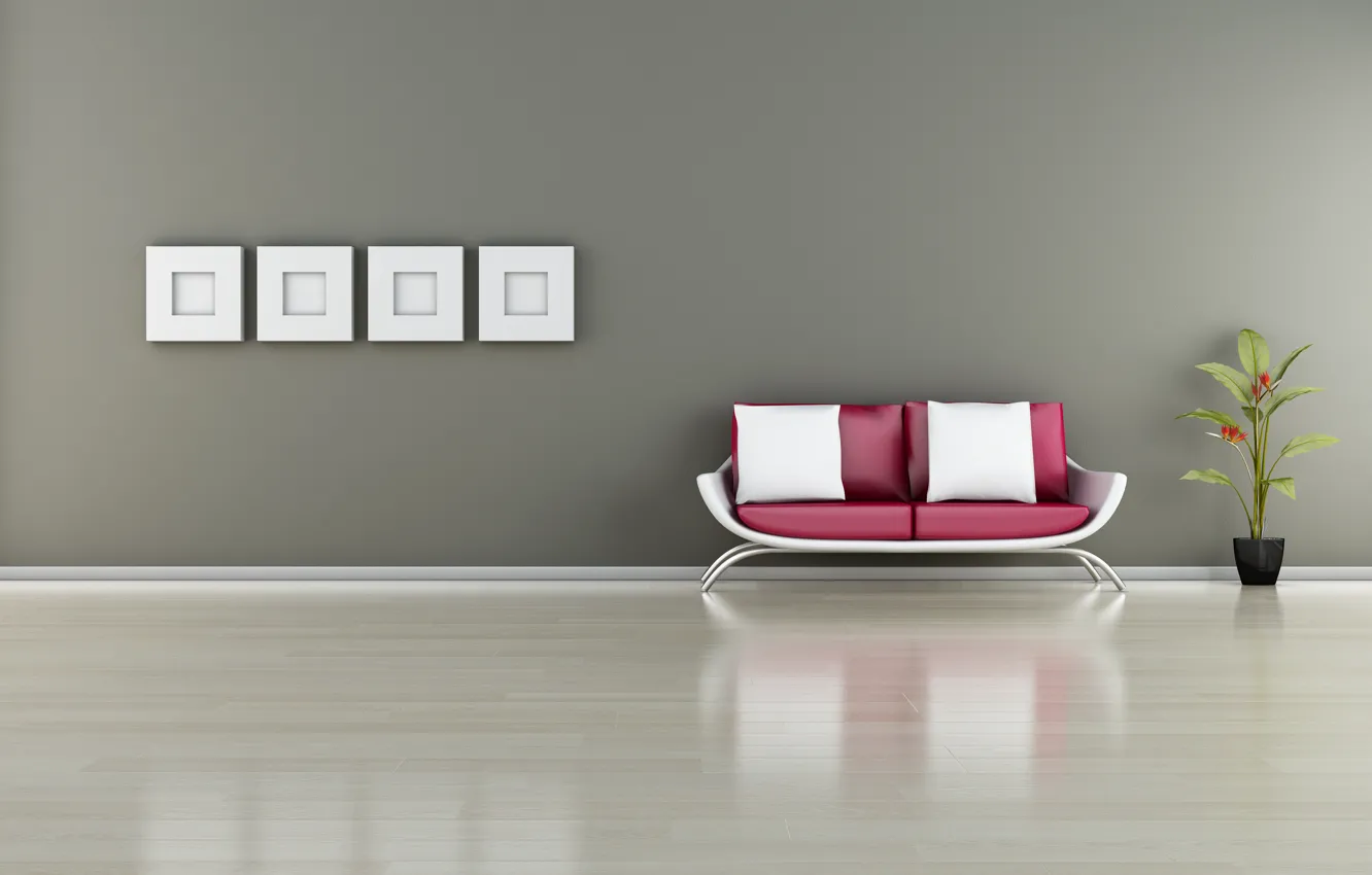 Photo wallpaper sofa, plant, pillow, the barrel, frame