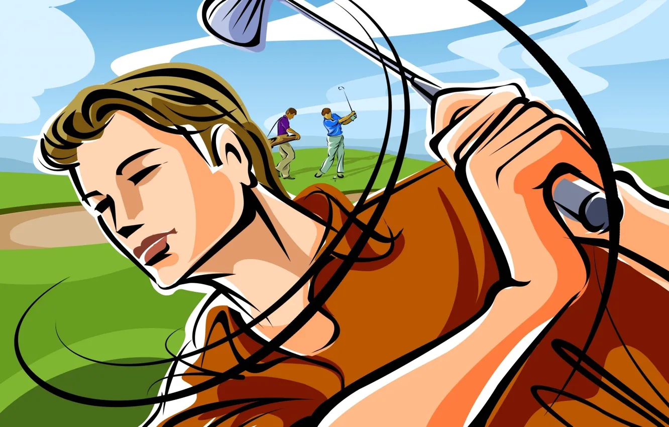 Photo wallpaper field, figure, vector, blow, stick, Golf, players