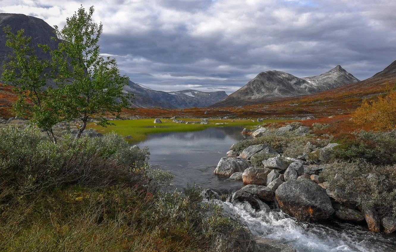 Photo wallpaper mountains, river, Norway