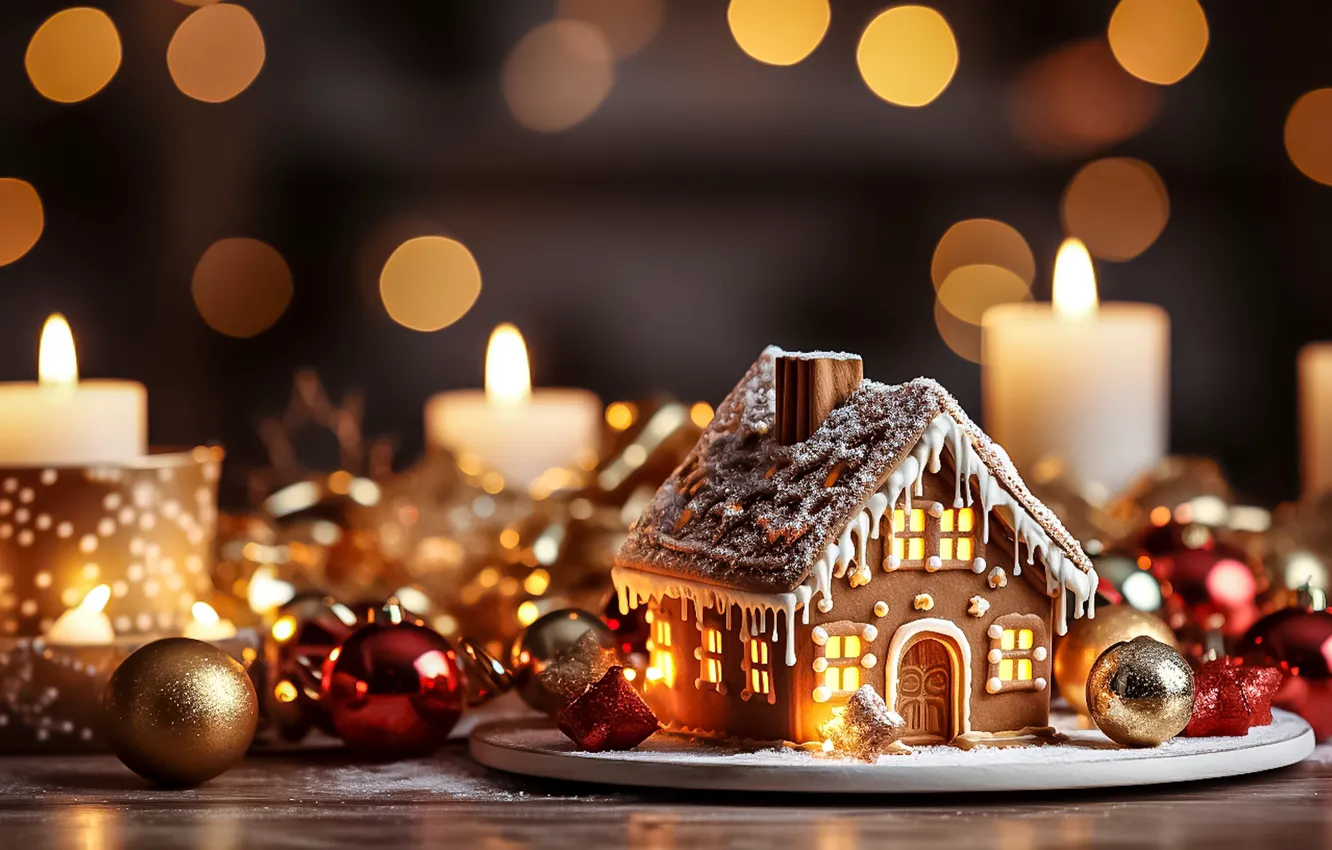 Photo wallpaper pattern, new year, cookies, Christmas, house, dessert, sweet, glaze