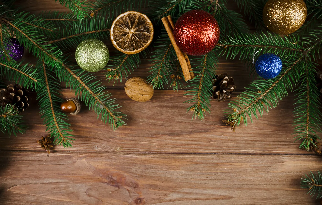 Photo wallpaper balls, tree, New Year, Christmas, Christmas, balls, wood, New Year