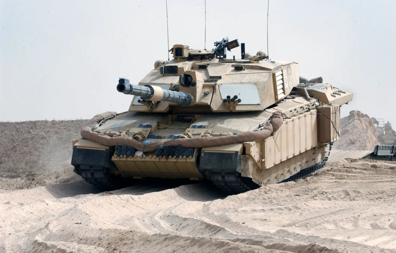 Photo wallpaper desert, tank, UK, Challenger 2