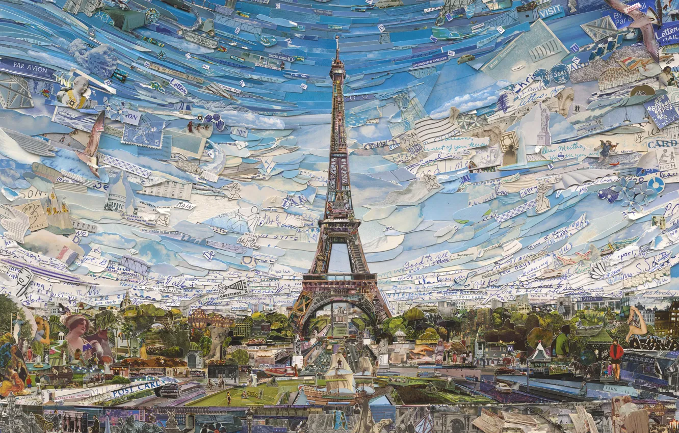 Photo wallpaper Eiffel Tower, Vik Muniz, Postcards from Nowhere, contemporary art