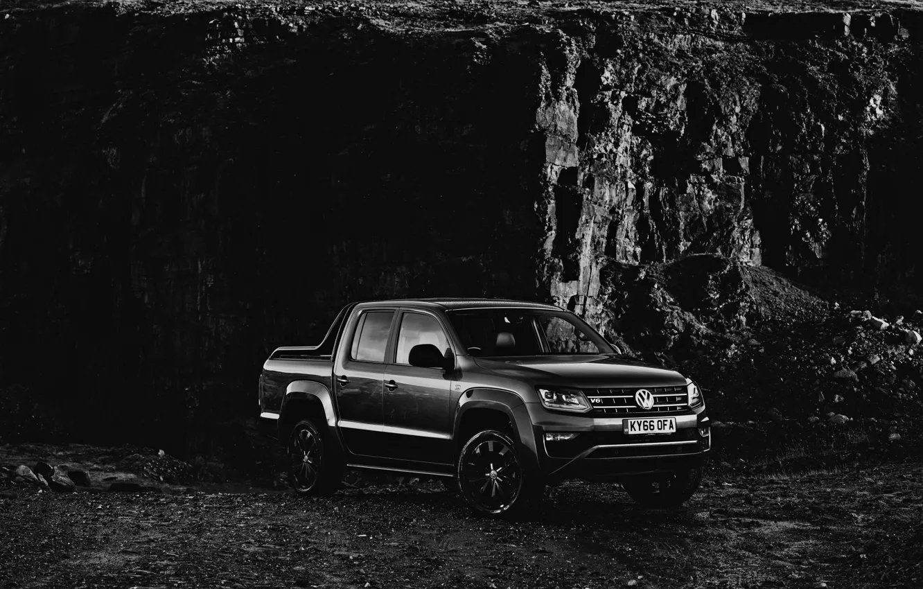 Photo wallpaper Volkswagen, pickup, Amarok, Black Edition, 2019, at the rock