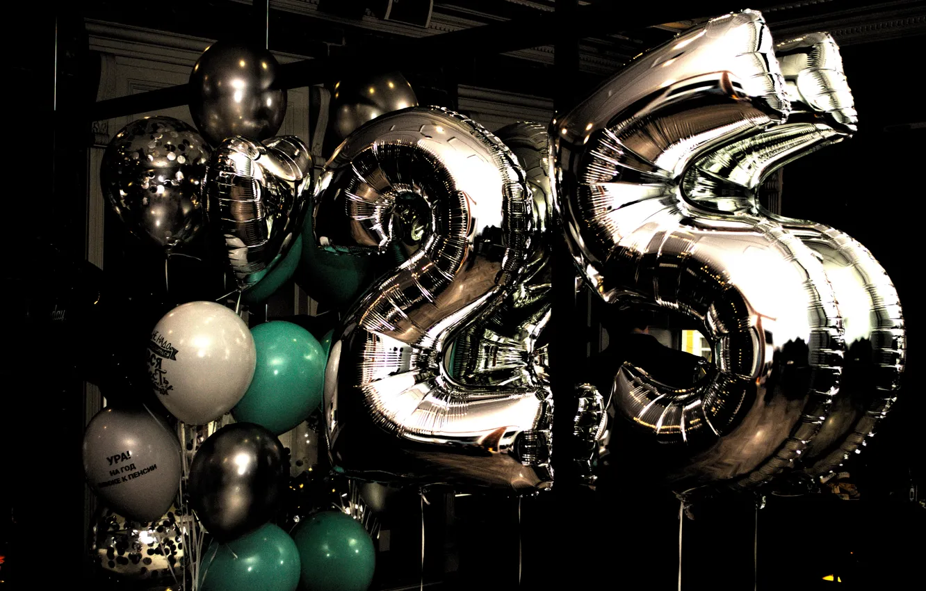 Photo wallpaper balloons, birthday, Noir, 25 Years, inflatable figures