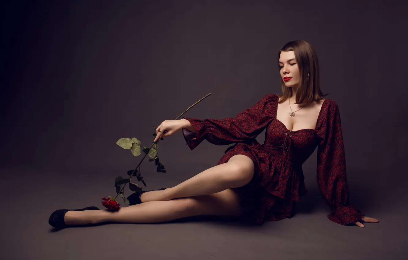 Photo wallpaper flowers, pose, background, model, portrait, roses, makeup, figure