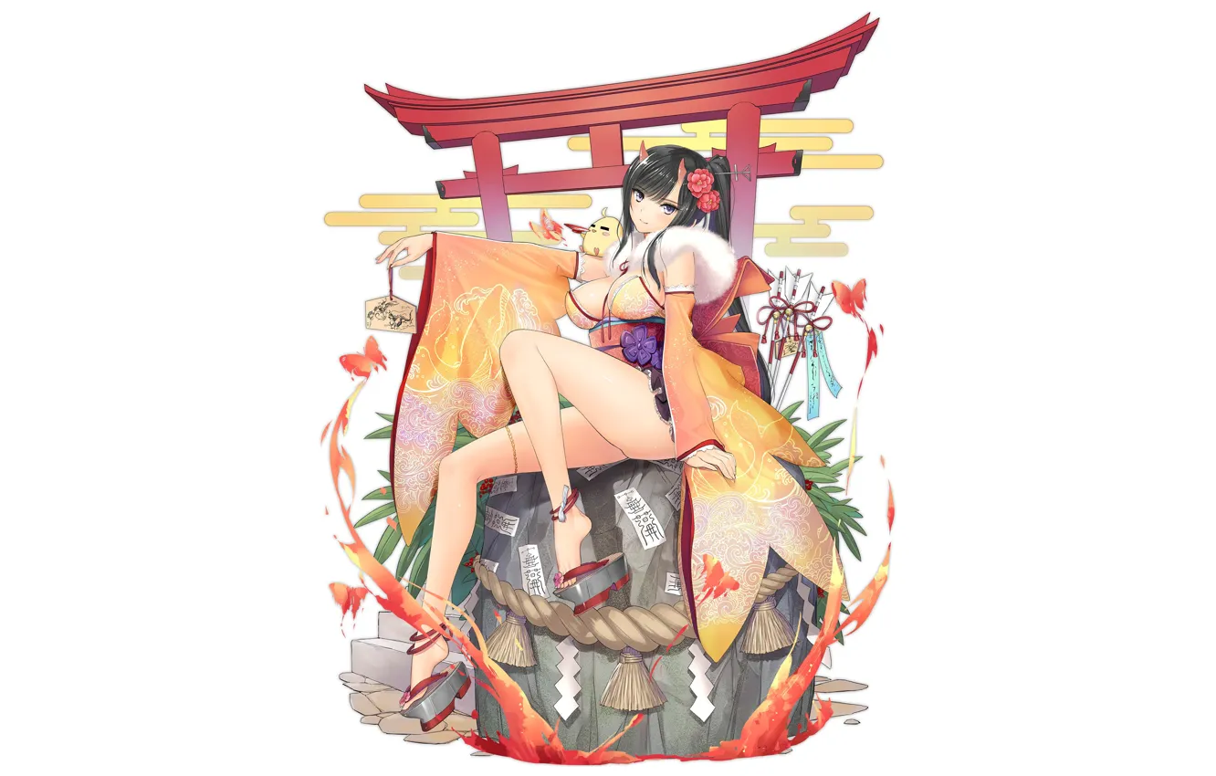 Photo wallpaper girl, sexy, cleavage, long hair, dress, boobs, anime, beautiful