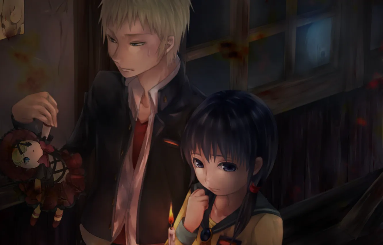 Photo wallpaper darkness, doll, art, Ghost, students, candle, Kisaragi Academy, But The Young Kishinuma