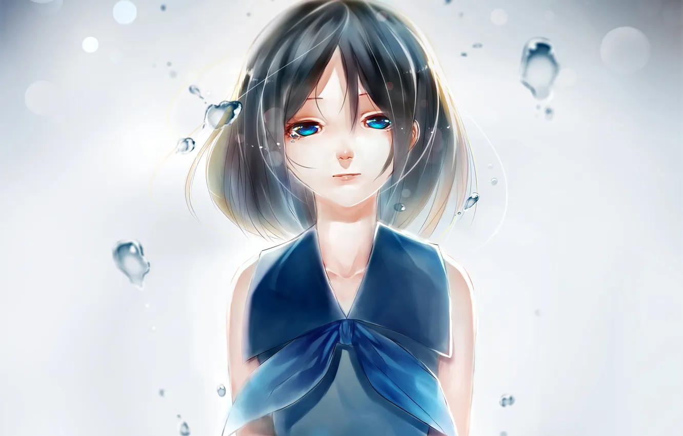 Photo wallpaper water, girl, drops, anime, art, tie, junp