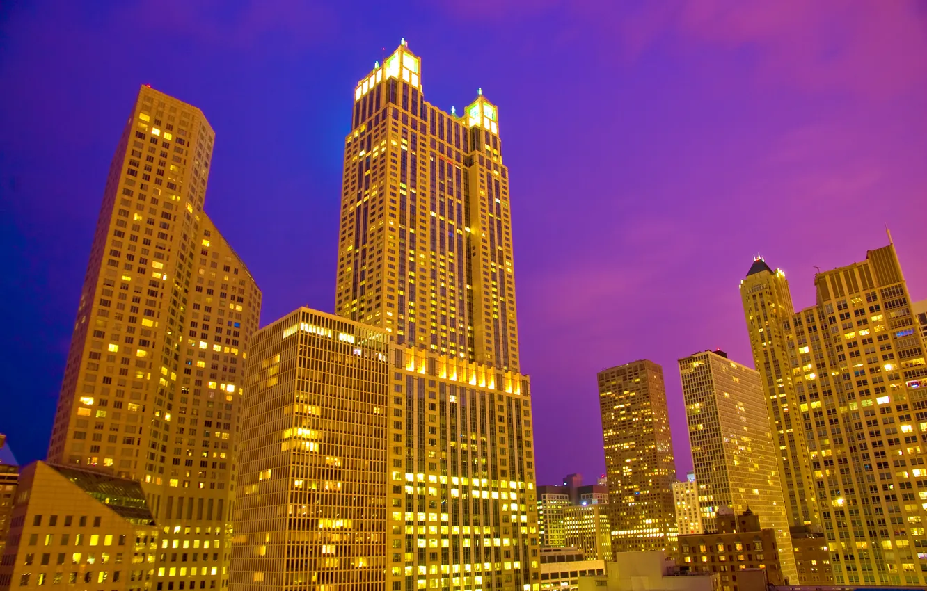 Photo wallpaper night, skyscrapers, Chicago, USA, night city
