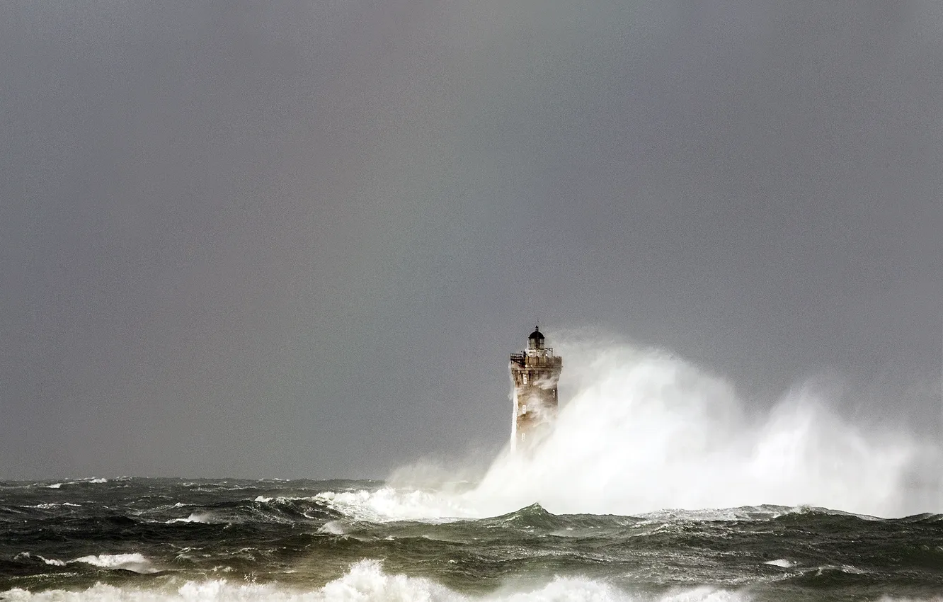 Photo wallpaper wave, squirt, storm, lighthouse, waves, storm, splash, lighthouse