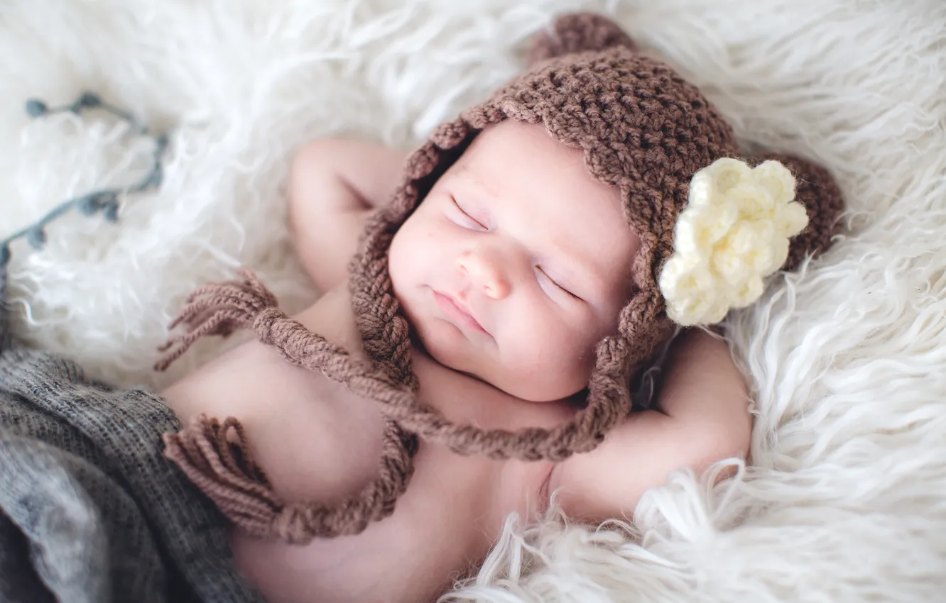 Photo wallpaper sleep, child, cap, baby