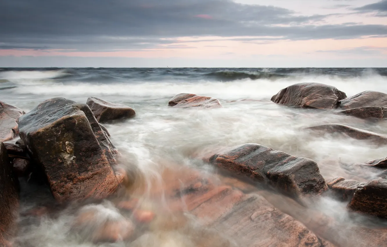 Photo wallpaper sea, the sky, landscape, stones