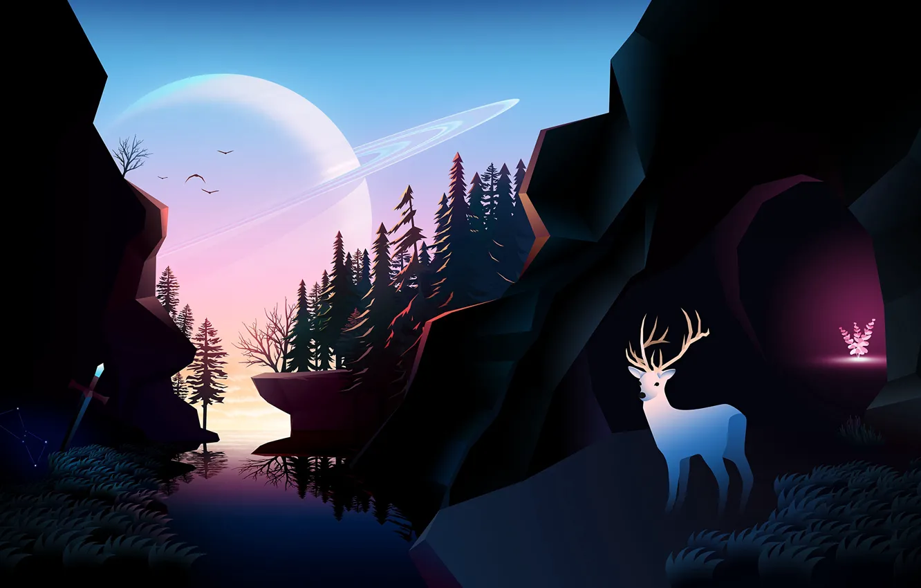 Photo wallpaper wallpaper, forest, fantastic, planet, deer