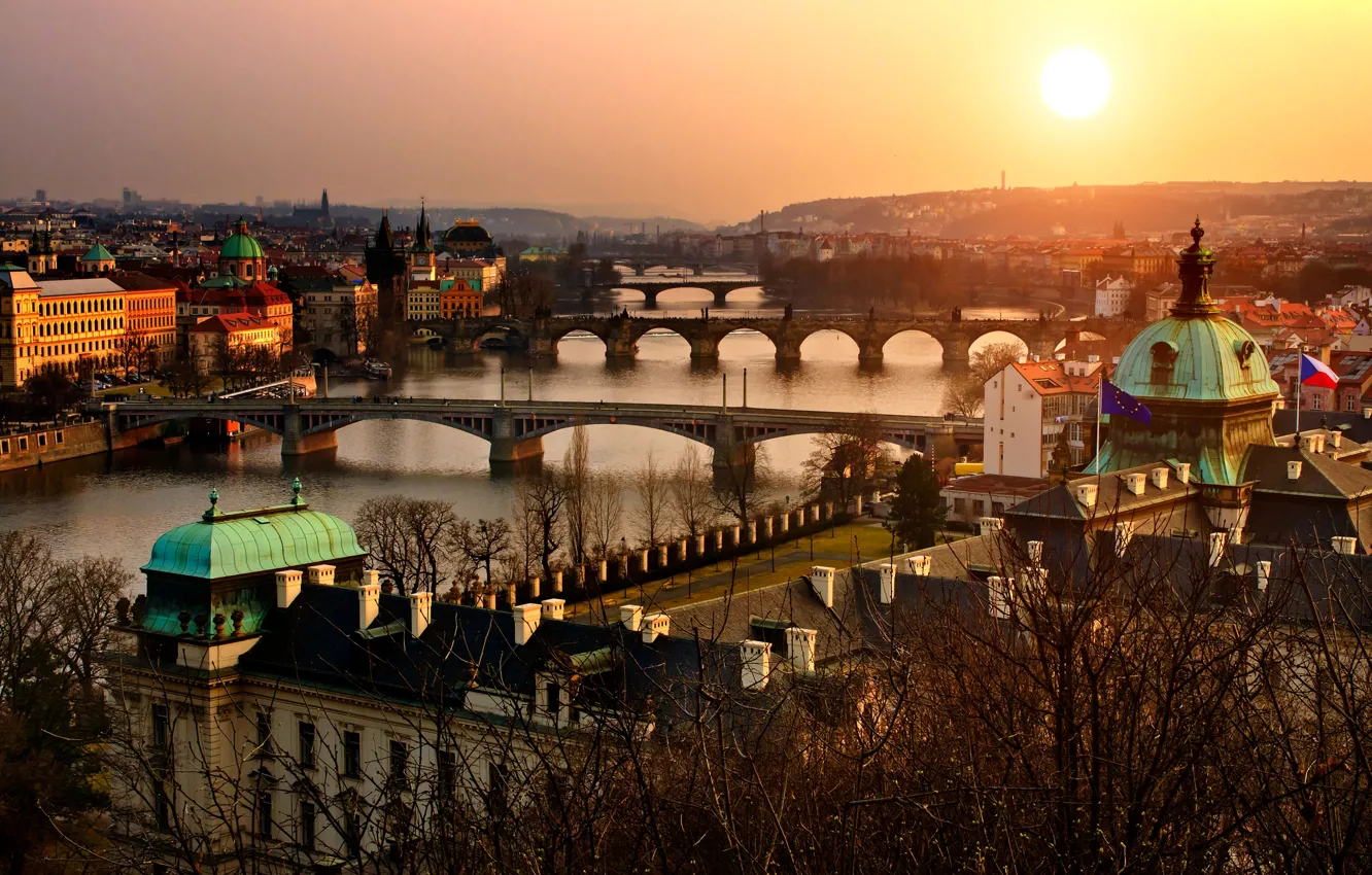 Photo wallpaper sunset, the city, the evening, Prague, Czech Republic, old, architecture, Prague