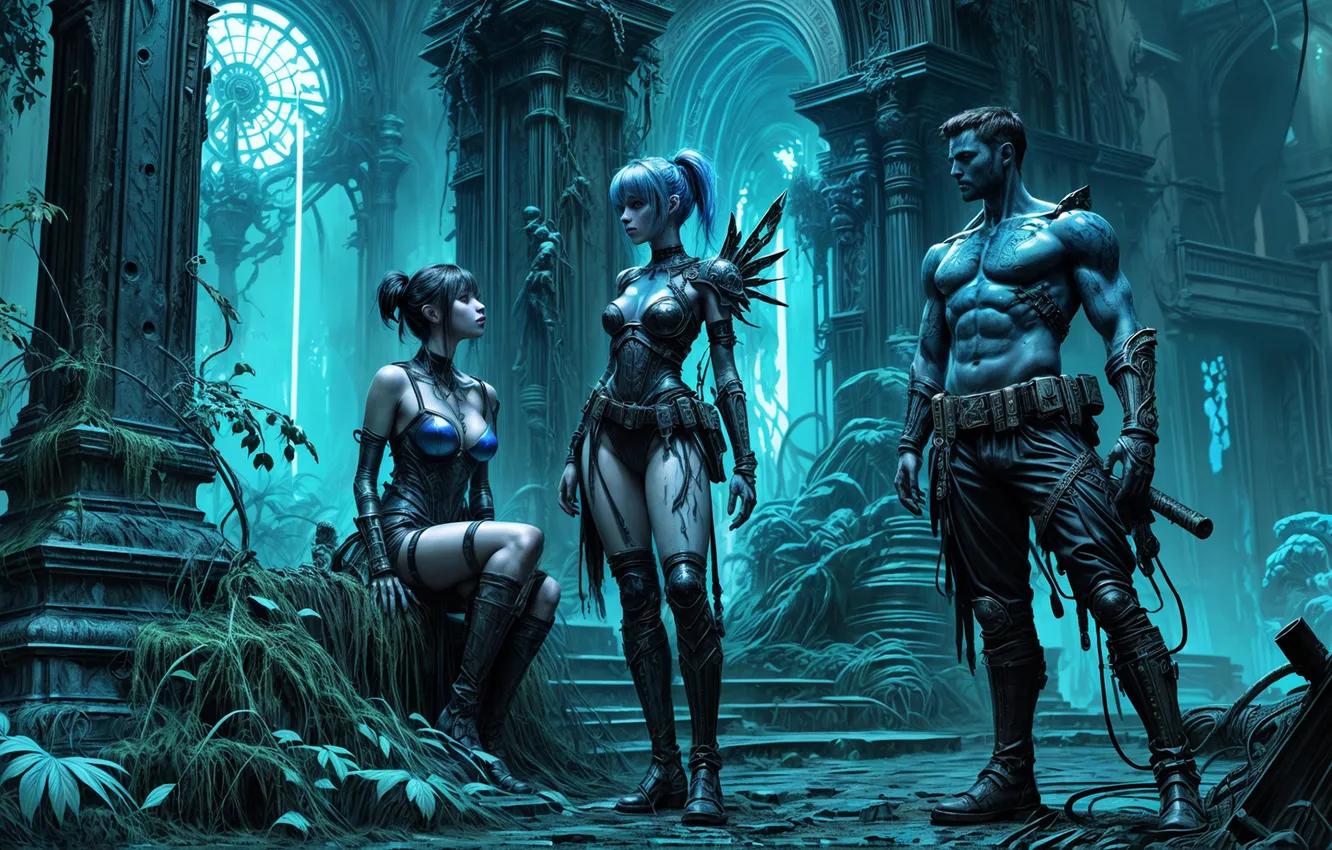 Photo wallpaper girl, blue, fiction, blue, guy