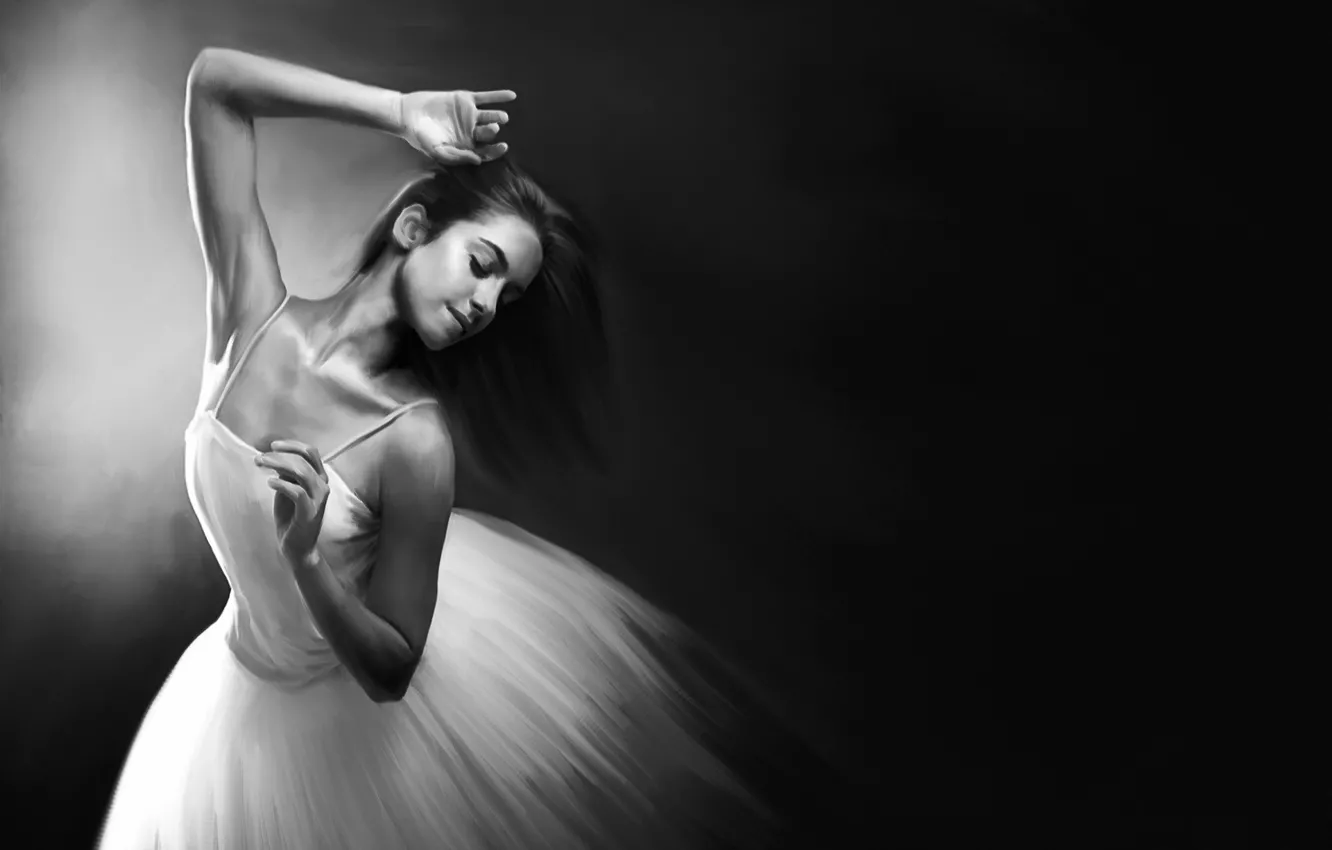 Photo wallpaper girl, pose, black and white, ballerina, Sofie Inuk Edelfelt