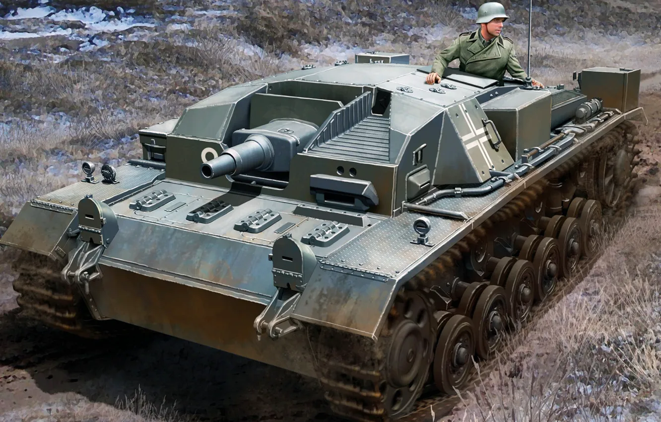 Photo wallpaper German self-propelled artillery, StuG III, Sturmgeschütz III, Assault gun