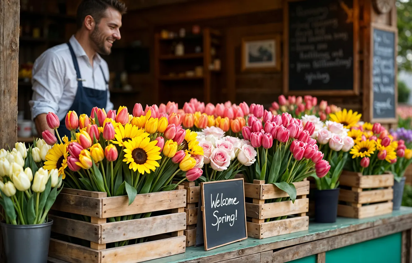 Photo wallpaper flowers, spring, colorful, tulips, blossom, welcome, flowers, tulips